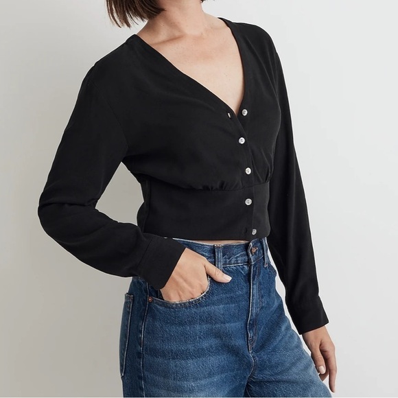 Madewell V Neck Button Front Shirt NO457 Black M - Picture 3 of 8